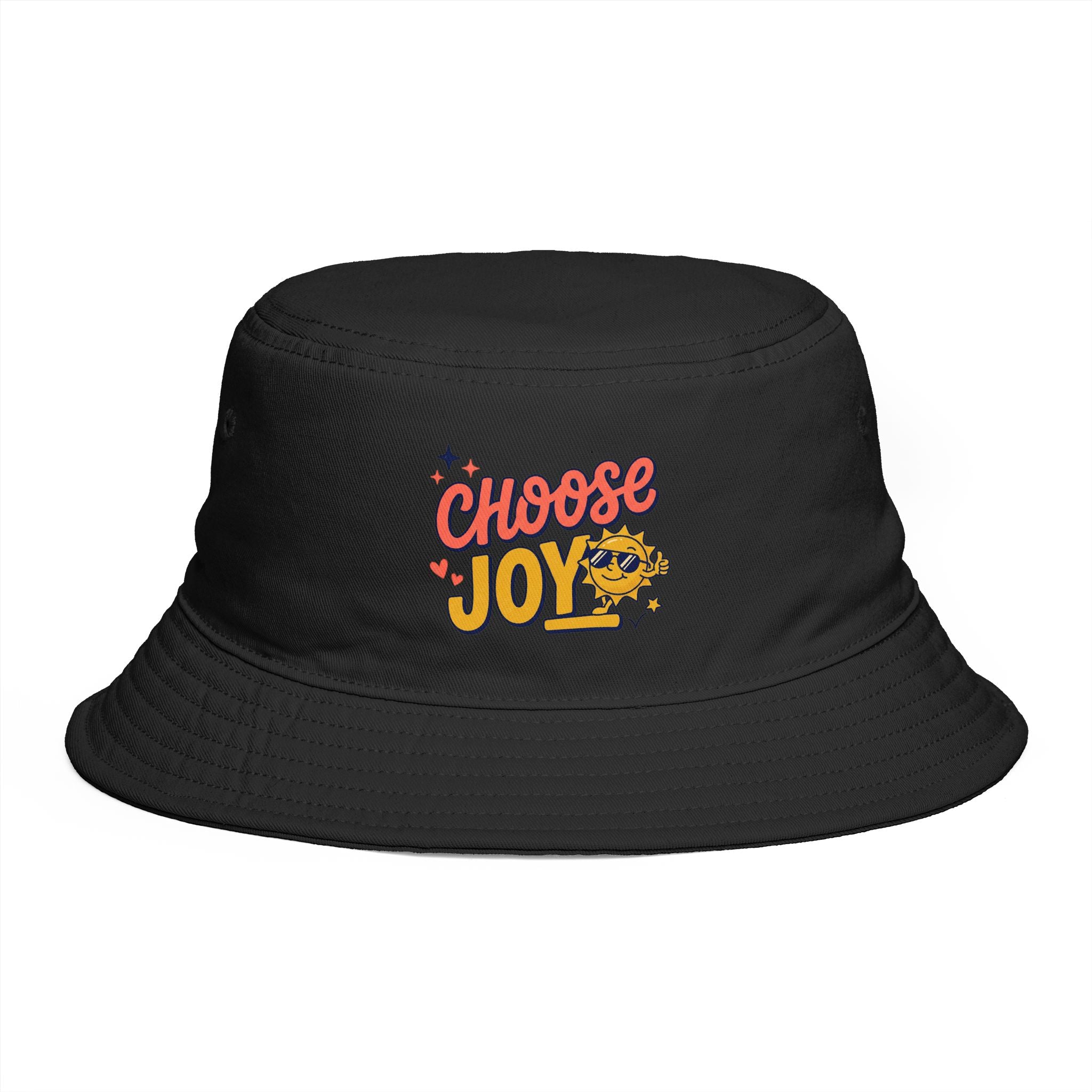 Choose Joy Bucket Hat — Retro Sunflower Graphic, Positive Vibes Summer Hat