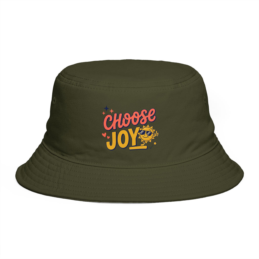 Choose Joy Bucket Hat — Retro Sunflower Graphic, Positive Vibes Summer Hat