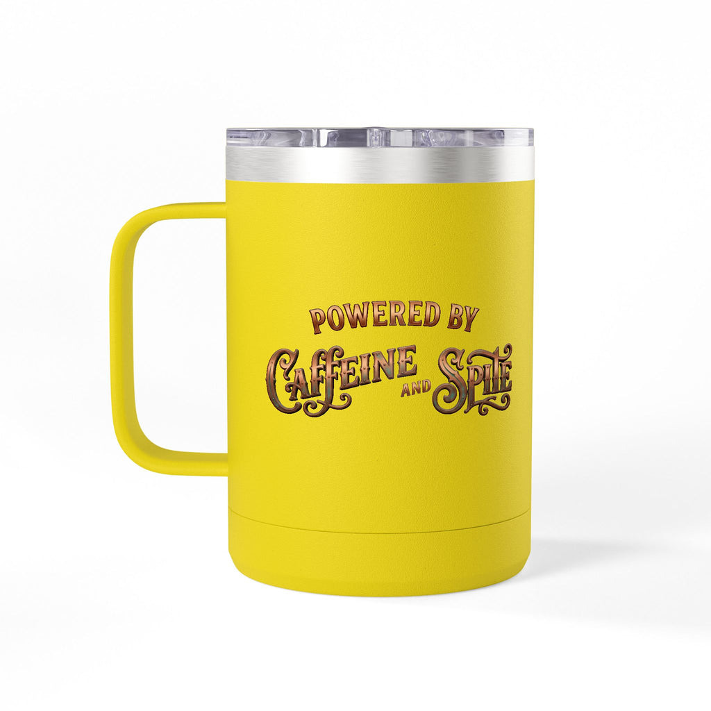 Coffee Tumbler Mug – "Fueled by Caffeine & Chaos" Insulated 15oz Travel Mug