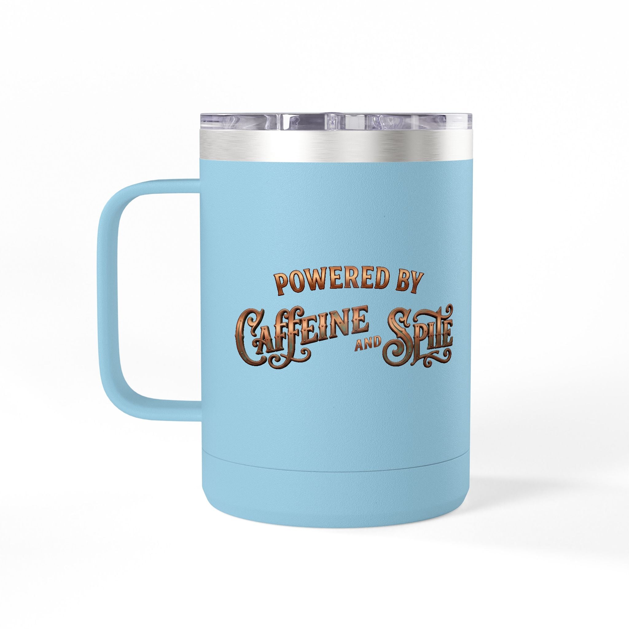 Coffee Tumbler Mug – "Fueled by Caffeine & Chaos" Insulated 15oz Travel Mug