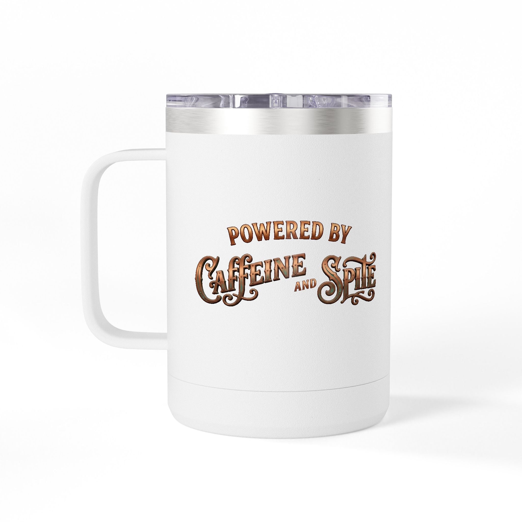 Coffee Tumbler Mug – "Fueled by Caffeine & Chaos" Insulated 15oz Travel Mug