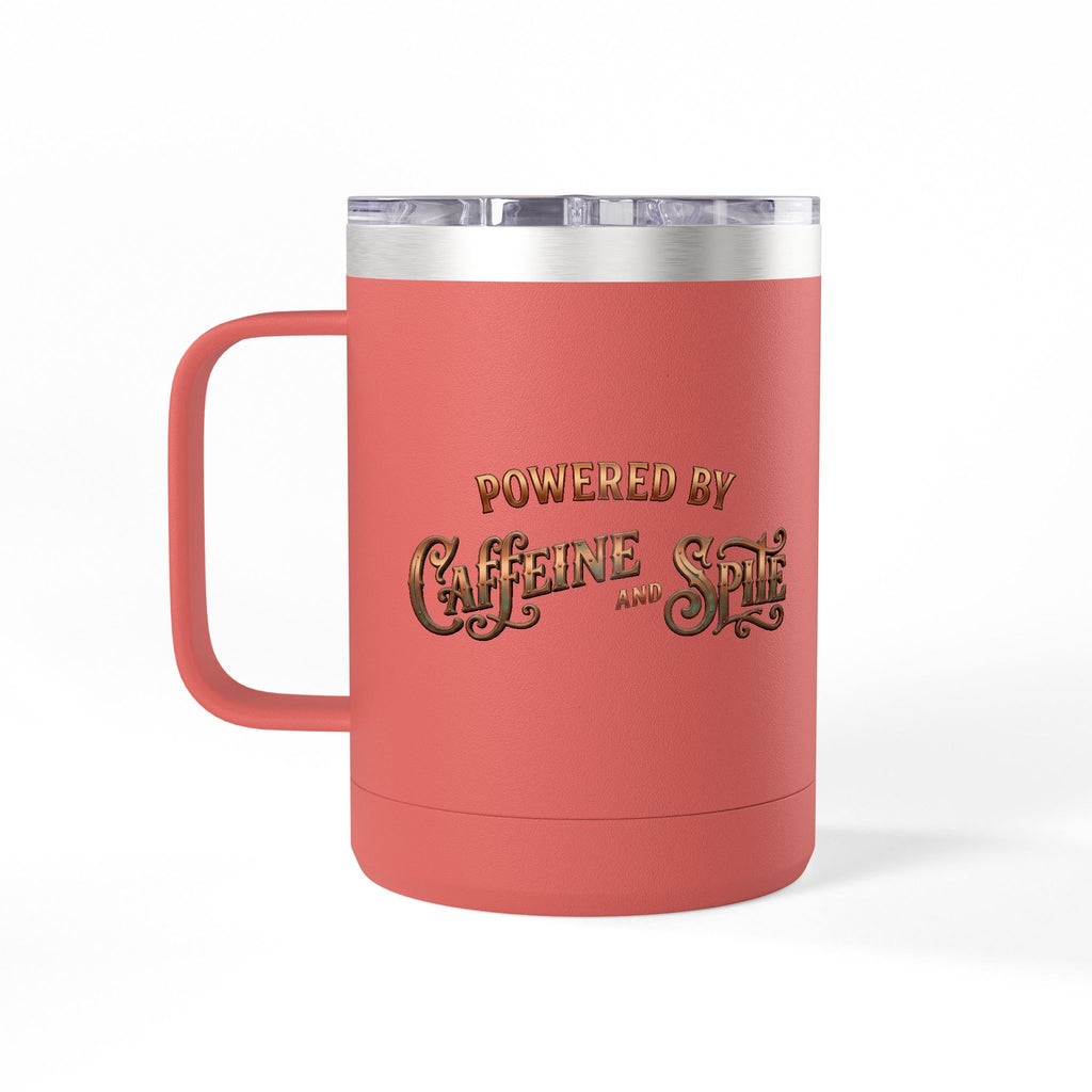 Coffee Tumbler Mug – "Fueled by Caffeine & Chaos" Insulated 15oz Travel Mug