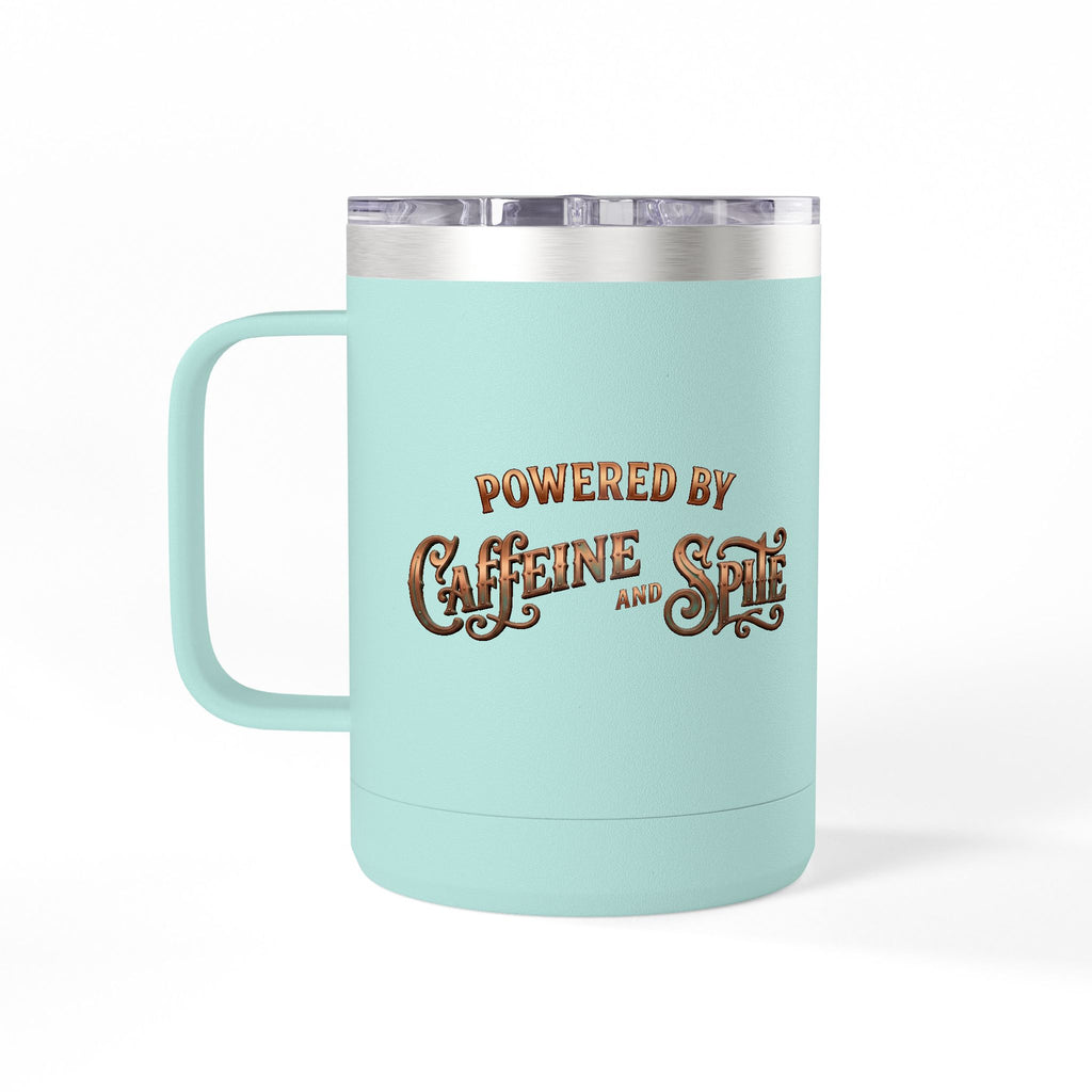 Coffee Tumbler Mug – "Fueled by Caffeine & Chaos" Insulated 15oz Travel Mug